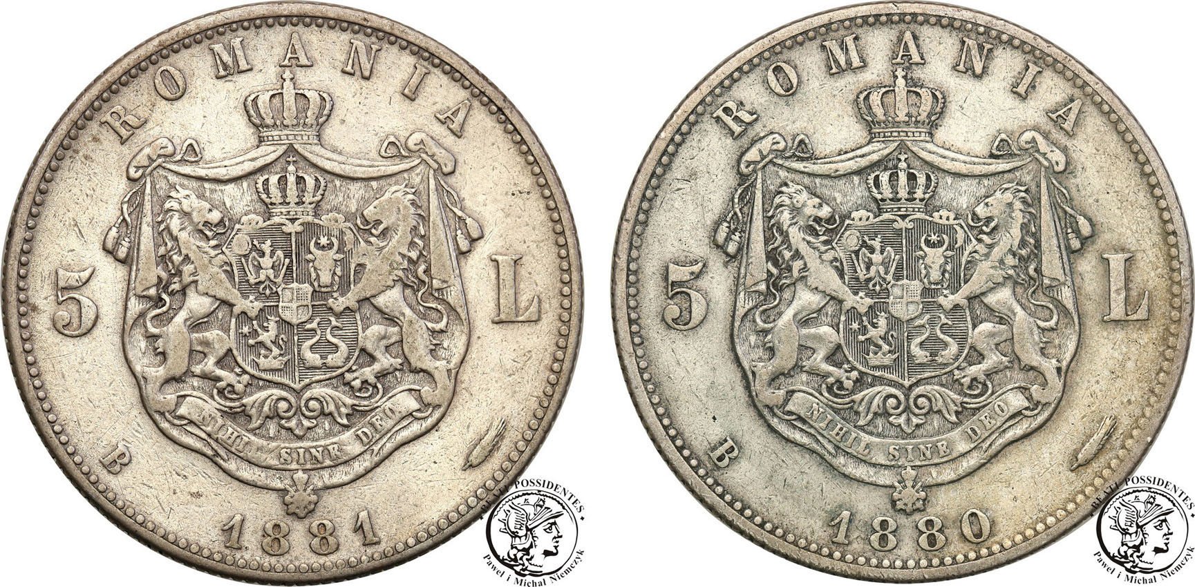 Rumunia. 5 lei 1880 + 1881, zestaw 2 szt.